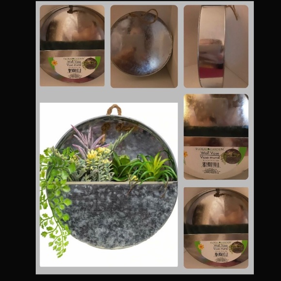 New Two Pack Floral DIY Garden Metal Hanging Wall Vases 8.5” - Picture 3 of 16